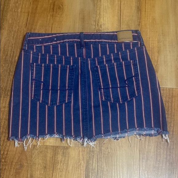American Eagle red, white & blue Striped Denim hi rise Mini Skirt size 10 - Picture 2 of 7